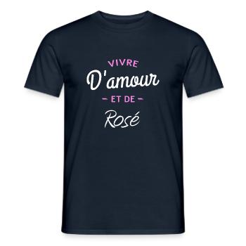 T shirt humour vivre d amour et de rosé citation - T-shirt homme - marine - Devant - AI Model Male 178 light (178cm)