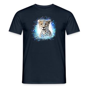 léopard, chat, chat sauvage, graffiti, peinture, bleu - T-shirt homme - marine - Devant - AI Model Male 178 light (178cm)