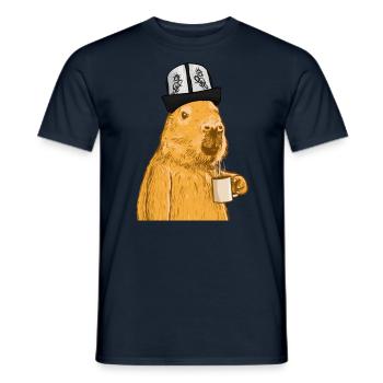 Capybara mit lustigem Hut und Kaffee - Männer T-Shirt - Navy - Vorne - AI Model Male 178 light (178cm)