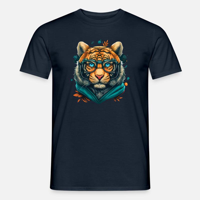 Tiger als Nerd mit Buch - Männer T-Shirt - Navy