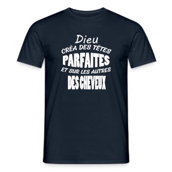 Dieu créa des têtes parfaites et sur les autres... - T-shirt homme - marine - Devant - AI Model Male 178 light (178cm)