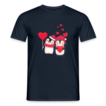 Sweet penguin couple with hearts - Men's T-Shirt - navy - Front - AI Model Male 178 light (178cm)
