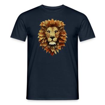 Majesté d’automne : Lion entouré de feuilles d’automne - T-shirt homme - marine - Devant - AI Model Male 178 light (178cm)