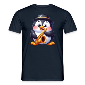 Mignon pingouin saxophone musicien dessin animé - T-shirt homme - marine - Devant - AI Model Male 178 light (178cm)