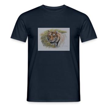 begal tiger acrylic wash a4 by alan m hunt orig - Men's T-Shirt - navy - Front - AI Model Male 178 light (178cm)