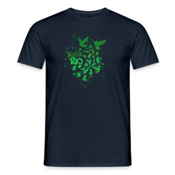 100% organic,organic,deaf,green birds, vegan - Men's T-Shirt - navy - Front - AI Model Male 178 light (178cm)