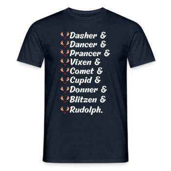 9 Reindeer from Santa Claus by name - Men's T-Shirt - navy - Front - AI Model Male 178 light (178cm)