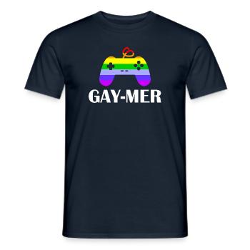 gay-mer, gay, joueur, jeux vidéo, manettes - T-shirt homme - marine - Devant - AI Model Male 178 light (178cm)