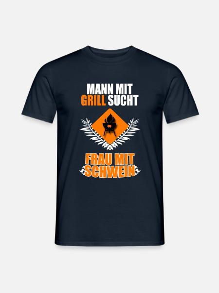 Mann mit Grill sucht .... Frau mit Schwein - Männer T-Shirt - Navy