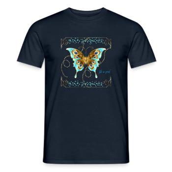 Papillon. La vie est belle. La vie est belle. - T-shirt homme - marine - Devant - AI Model Male 178 light (178cm)