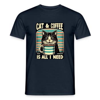 Le chat et le café sont tout ce dont j’ai besoin - T-shirt homme - marine - Devant - AI Model Male 178 light (178cm)
