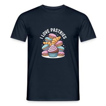 Ich liebe Gebäck, köstliche Cupcakes und Croissants - Männer T-Shirt - Navy - Vorne - AI Model Male 178 light (178cm)