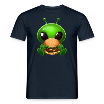 alien grün große augen fast food hamburger - Männer T-Shirt - Navy - Vorne - AI Model Male 178 light (178cm)