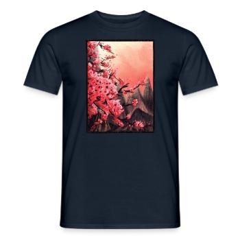 Cherry Blossoms Japan, Art Landscape Mountains Asia - Men's T-Shirt - navy - Front - AI Model Male 178 light (178cm)