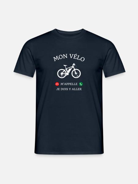 t shirt mon velo m'appelle cadeau humour cycliste - T-shirt homme - marine