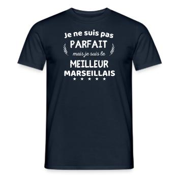 Je suis pas parfait je suis meilleur marseillais - T-shirt homme - marine - Devant - AI Model Male 178 light (178cm)