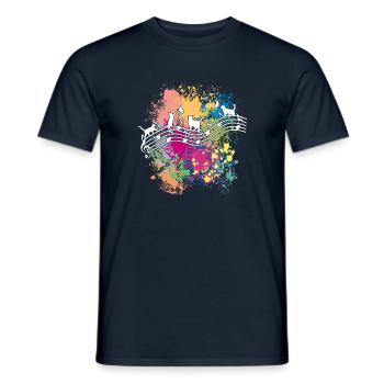 Cats and musical notes color blots - Men's T-Shirt - navy - Front - AI Model Male 178 light (178cm)
