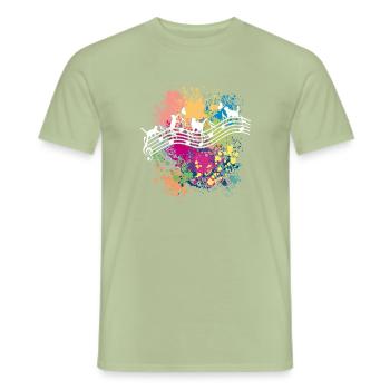 Cats and musical notes color blots - Men's T-Shirt - sage - Front - AI Model Male 178 light (178cm)