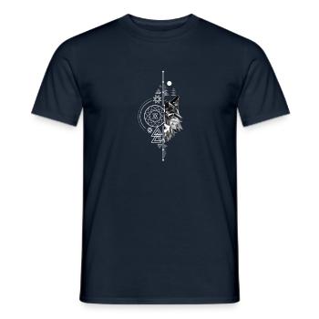 Geo wolf forest symbols sign magic gift idea - Men's T-Shirt - navy - Front - AI Model Male 178 light (178cm)