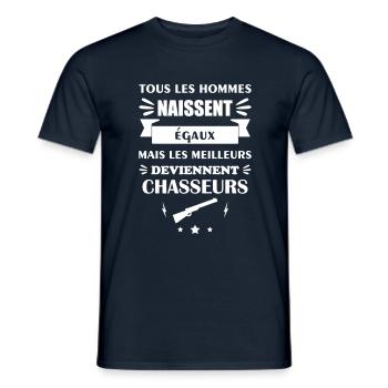 Tous les hommes naissent égaux chasse, chasseur - T-shirt homme - marine - Devant - AI Model Male 178 light (178cm)