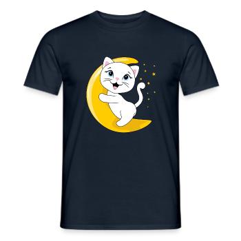 Smiling white cat sitting on the moon - Men's T-Shirt - navy - Front - AI Model Male 178 light (178cm)
