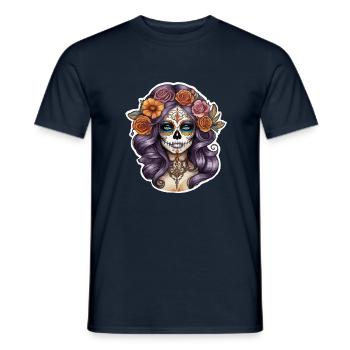 Women's Skull in Mexican Style Tatoo Art - Men's T-Shirt - navy - Front - AI Model Male 178 light (178cm)