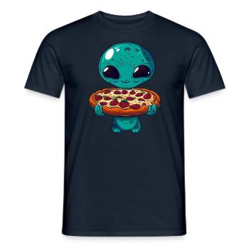 Alien Pizza Genuss: Außerirdischer Fast Food Fan - Männer T-Shirt - Navy - Vorne - AI Model Male 178 light (178cm)