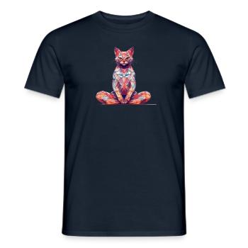 Yoga Shirt / Katze Lotussitz Illustration - Männer T-Shirt - Navy - Vorne - AI Model Male 178 light (178cm)