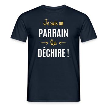 Parrain cadeau humour parrain qui déchire - T-shirt homme - marine - Devant - AI Model Male 178 light (178cm)