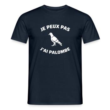 t shirt je peux pas j'ai palombe humour chasseur - T-shirt homme - marine - Devant - AI Model Male 178 light (178cm)