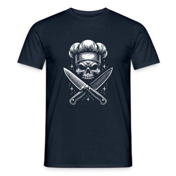 Skull with chef's hat and crossed kitchen knives - Men's T-Shirt - navy - Front - AI Model Male 178 light (178cm)