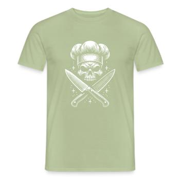 Skull with chef's hat and crossed kitchen knives - Men's T-Shirt - sage - Front - AI Model Male 178 light (178cm)