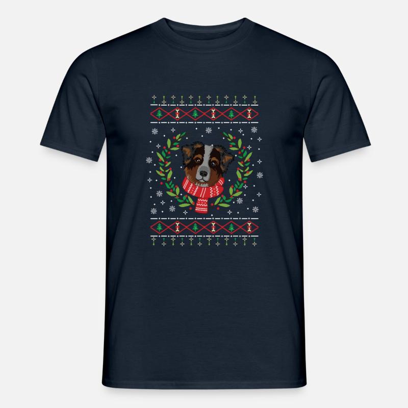 Australian Shepherd hässlicher Weihnachtspullover - Männer T-Shirt - Navy