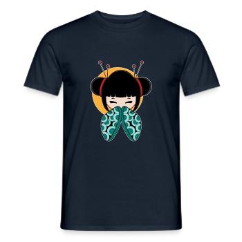 Jolie geisha japonaise avec thé essentiel de bijoux - T-shirt homme - marine - Devant - AI Model Male 178 light (178cm)