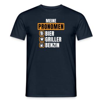 Lustiges Meine Pronomen Bier Grill Benzin Design - Männer T-Shirt - Navy - Vorne - AI Model Male 178 light (178cm)