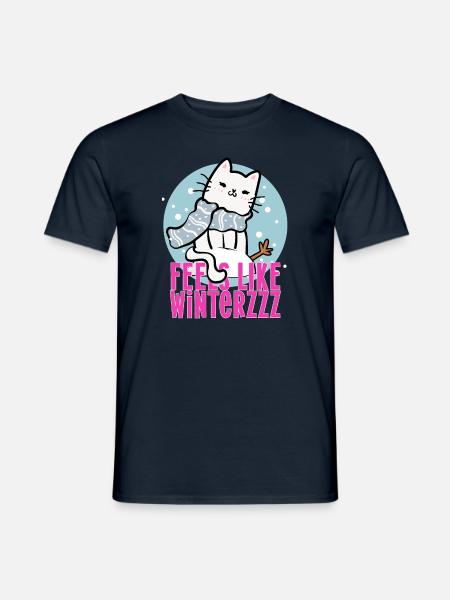 Gatto invernale con sciarpa Snow Comic Fun Gift - Mænd T-shirt - marineblå