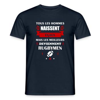 Tous les hommes naissent égaux rugbymen, rugby - T-shirt homme - marine - Devant - AI Model Male 178 light (178cm)