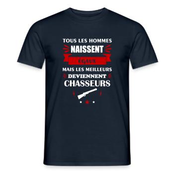 Tous les hommes naissent égaux chasse, chasseur - T-shirt homme - marine - Devant - AI Model Male 178 light (178cm)
