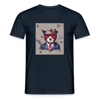 Bear with sunglasses tie and suit - Men's T-Shirt - navy - Front - AI Model Male 178 light (178cm)