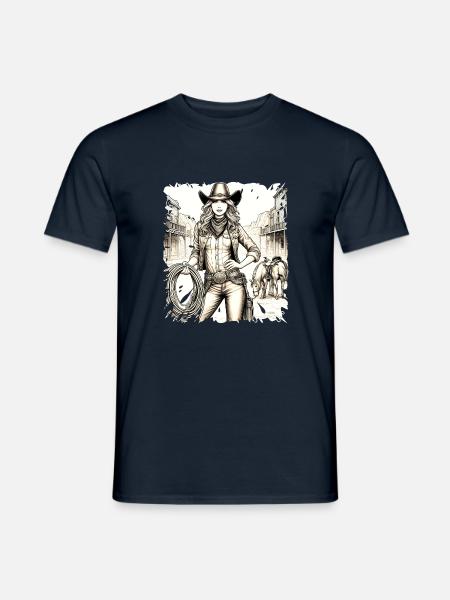 Western-Vintage-Cowboy-Mädchen, amerikanischer Wilder Westen - Männer T-Shirt - Navy
