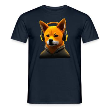 Courir Shiba Inu avec des écouteurs, Sporty Hu - T-shirt homme - marine - Devant - AI Model Male 178 light (178cm)