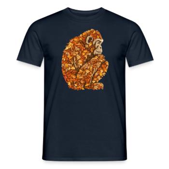 Chimpanzee lifts colorful foliage - Unique image - Men's T-Shirt - navy - Front - AI Model Male 178 light (178cm)