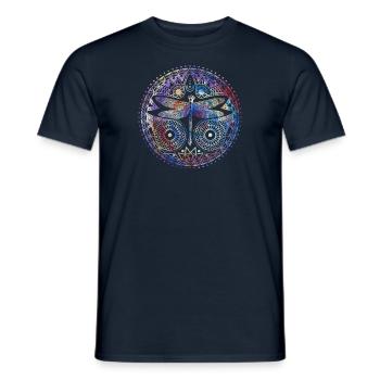 Bunter Libellen-Halbmond-magische Mandala - Männer T-Shirt - Navy - Vorne - AI Model Male 178 light (178cm)