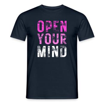 OPEN YOUR MIND – Farbe Lila, Rosa, Weiß - Männer T-Shirt - Navy - Vorne - AI Model Male 178 light (178cm)
