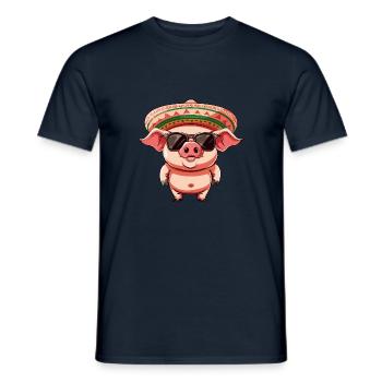 Cochon Bande Dessinée Drôle Sombrero - T-shirt homme - marine - Devant - AI Model Male 178 light (178cm)