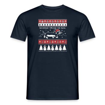 Teckel de Noël moche à travers la neige - T-shirt homme - marine - Devant - AI Model Male 178 light (178cm)