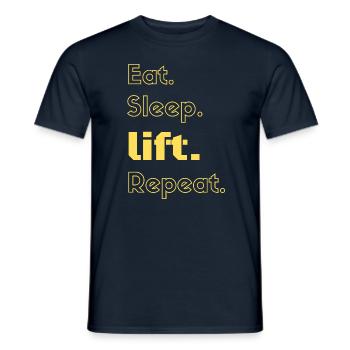 Eat sleep lift repeat yellow motivation quote - Men's T-Shirt - navy - Front - AI Model Male 178 light (178cm)