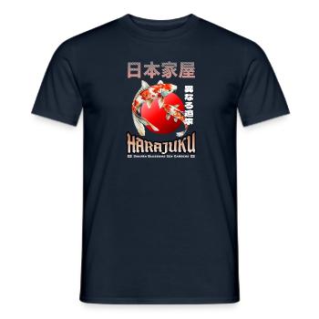 Koi Fisch T-Shirt mit japanischen Zeichen - Männer T-Shirt - Navy - Vorne - AI Model Male 178 light (178cm)