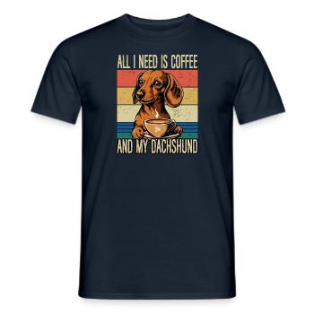 Le café et mon teckel - T-shirt homme - marine - Devant - AI Model Male 178 light (178cm)