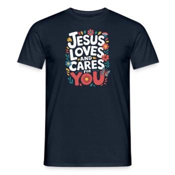 Jesus loves and cares for you - Men's T-Shirt - navy - Front - AI Model Male 178 light (178cm)
